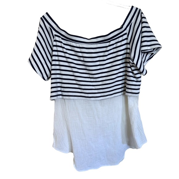 Anthropologie Postcard Off The Shoulder White & Blue Striped Top - Picture 5 of 7